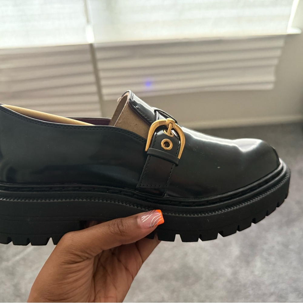 Circus by Sam Edelman Black Patent Loafers with Gold Accent